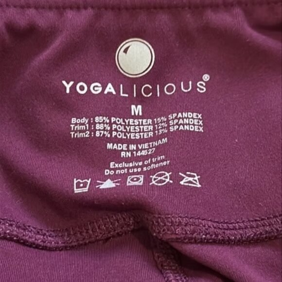 YOGALICIOUS Plum Leggings Mesh Legs Size Med Small Flaw GUC #M-078 - Picture 4 of 5